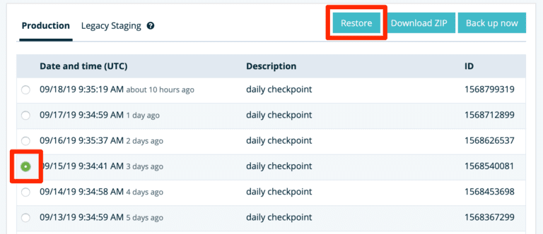 Creating backups in WP Engine