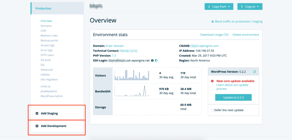 WP Engine WordPress staging