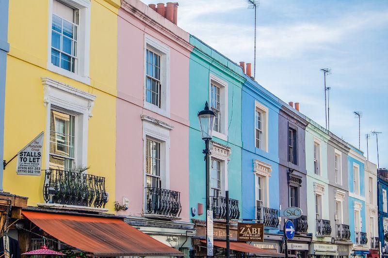 Pastel-coloured flats on Portobello Rd