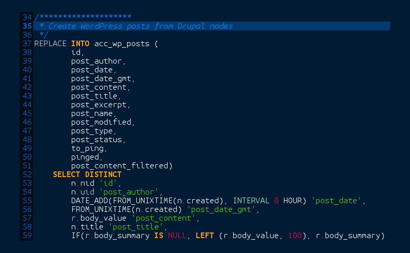 Drupal to Wordpress migration queries screenshot