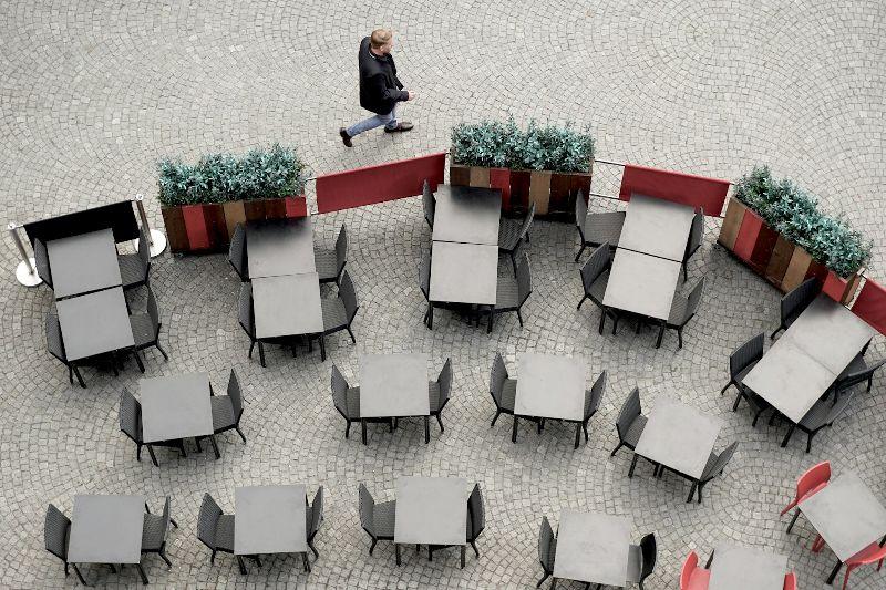 Overhead image of cafe tables