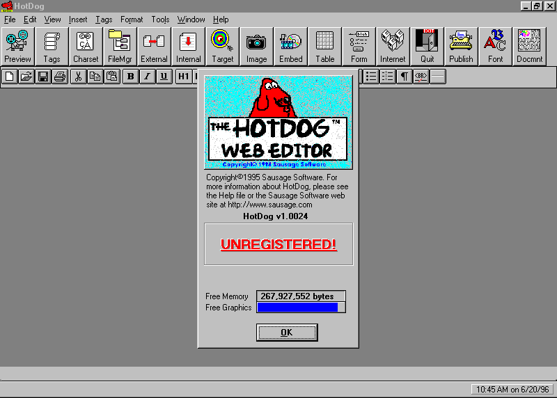 Screenshot of HotDog 1.0 web editor